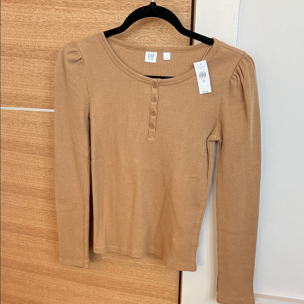 GAP girls Camel Ribbed Button-Front Top